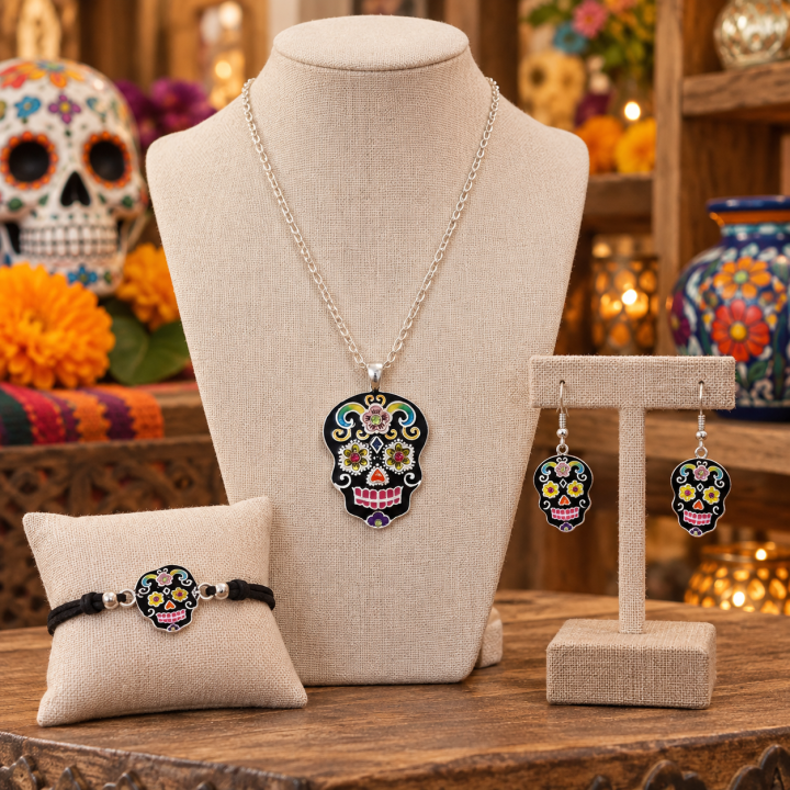 Colorful Sugar Skull Adjustable Cord Bracelet
