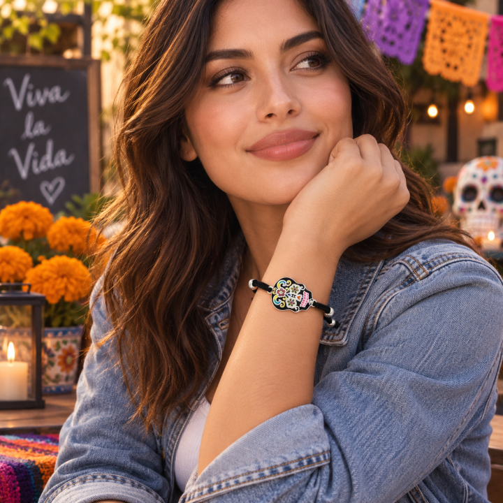 Colorful Sugar Skull Adjustable Cord Bracelet