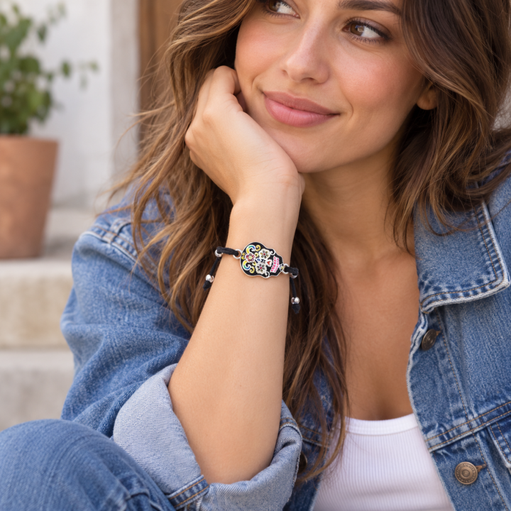 Colorful Sugar Skull Adjustable Cord Bracelet