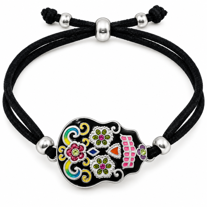 Colorful Sugar Skull Adjustable Cord Bracelet