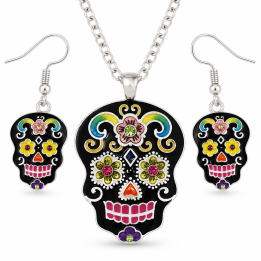 Colorful Sugar Skull Necklace and Earring Set