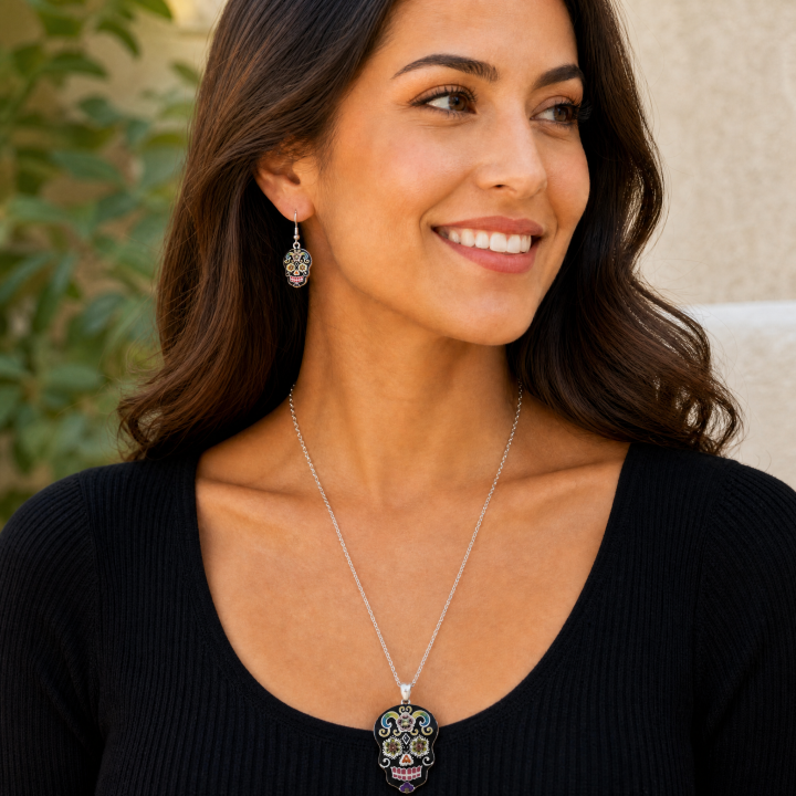 Colorful Sugar Skull Necklace and Earring Set