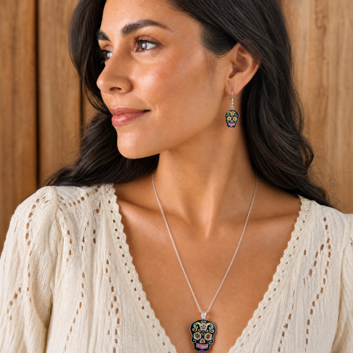 Colorful Sugar Skull Necklace and Earring Set