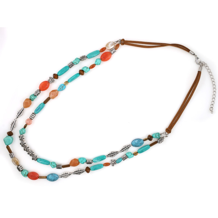 Turquoise Color Mixed Bead Layered Necklace and Earring Set