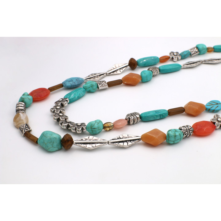 Turquoise Color Mixed Bead Layered Necklace and Earring Set