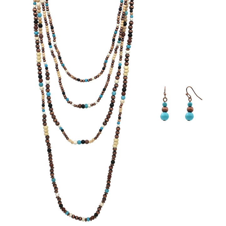 Earth Tone Layered Bead Necklace and Earring Set