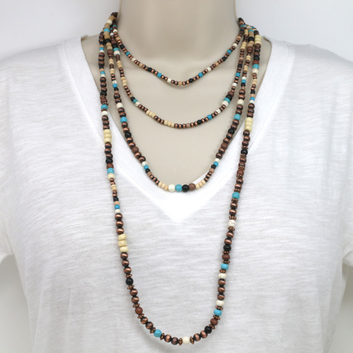 Earth Tone Layered Bead Necklace and Earring Set