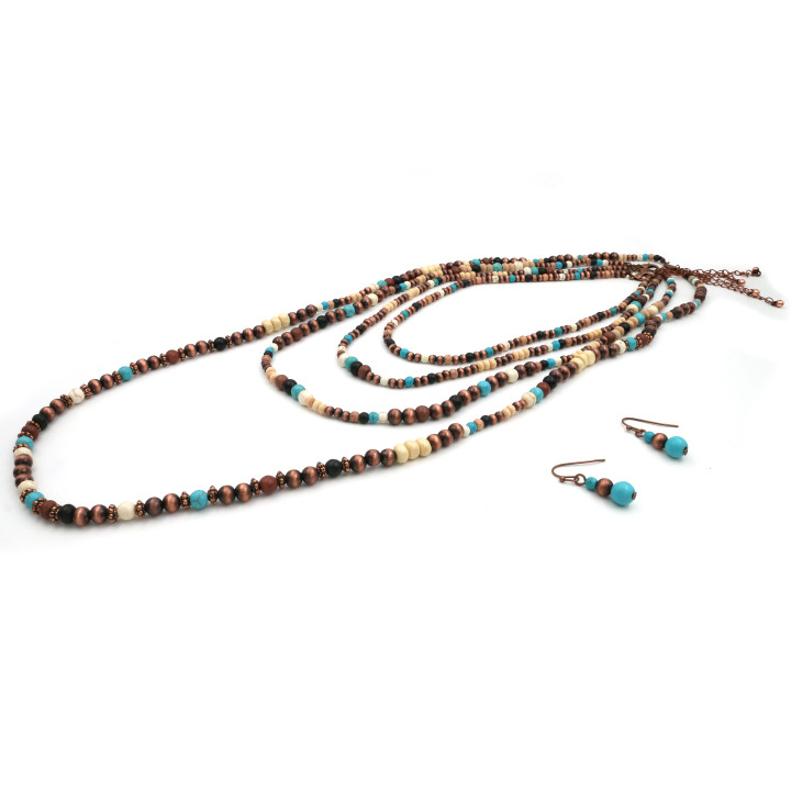 Earth Tone Layered Bead Necklace and Earring Set