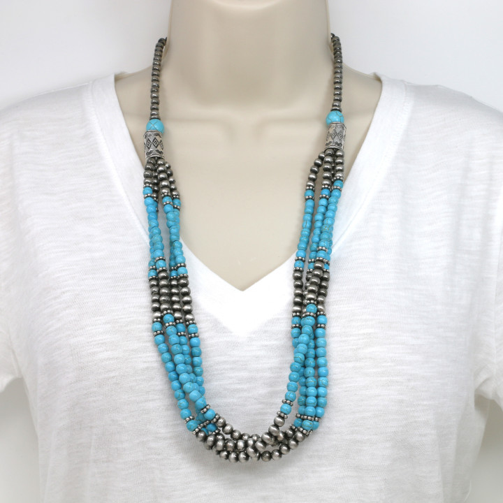 Turquoise Color Beaded Statement Necklace and Earring Set