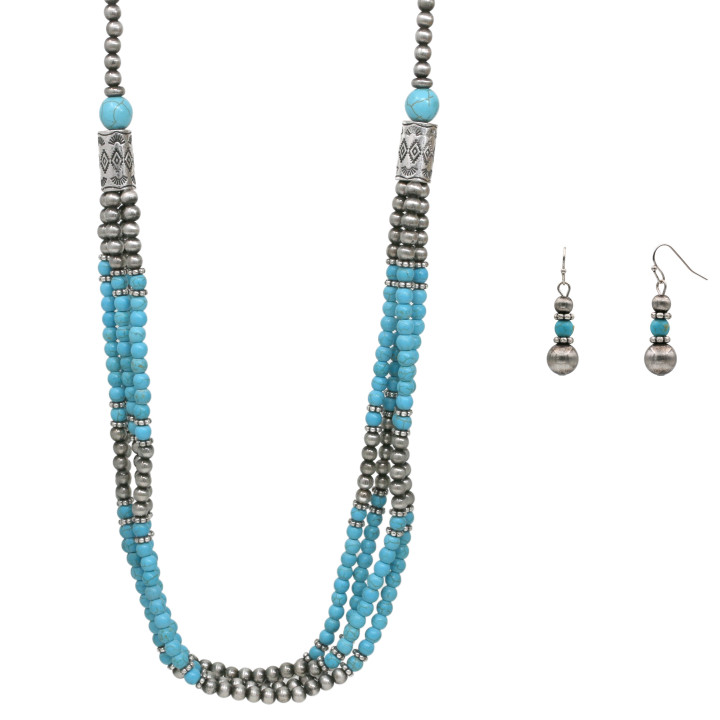 Turquoise Color Beaded Statement Necklace and Earring Set