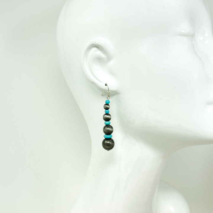 Turquoise Color and Copper Tone Graduated Bead Drop Earrings