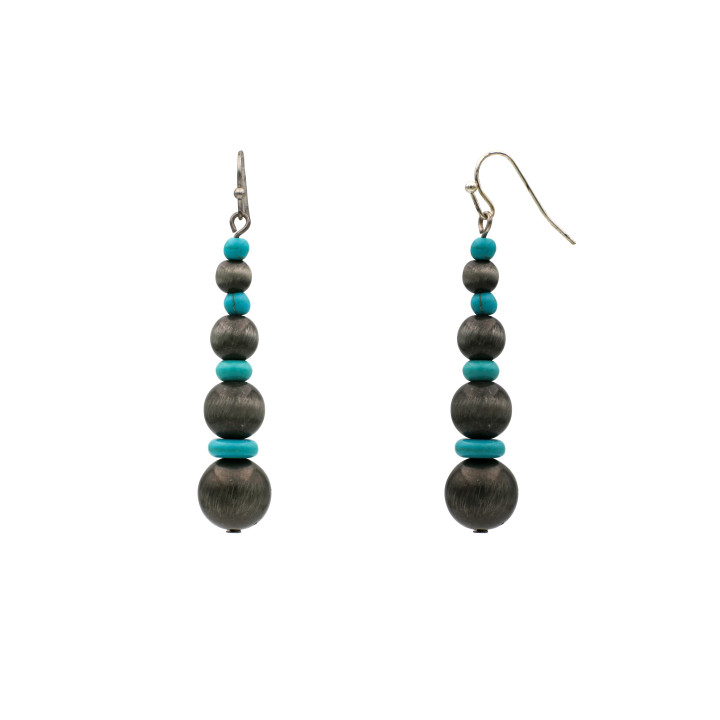 Turquoise Color and Copper Tone Graduated Bead Drop Earrings