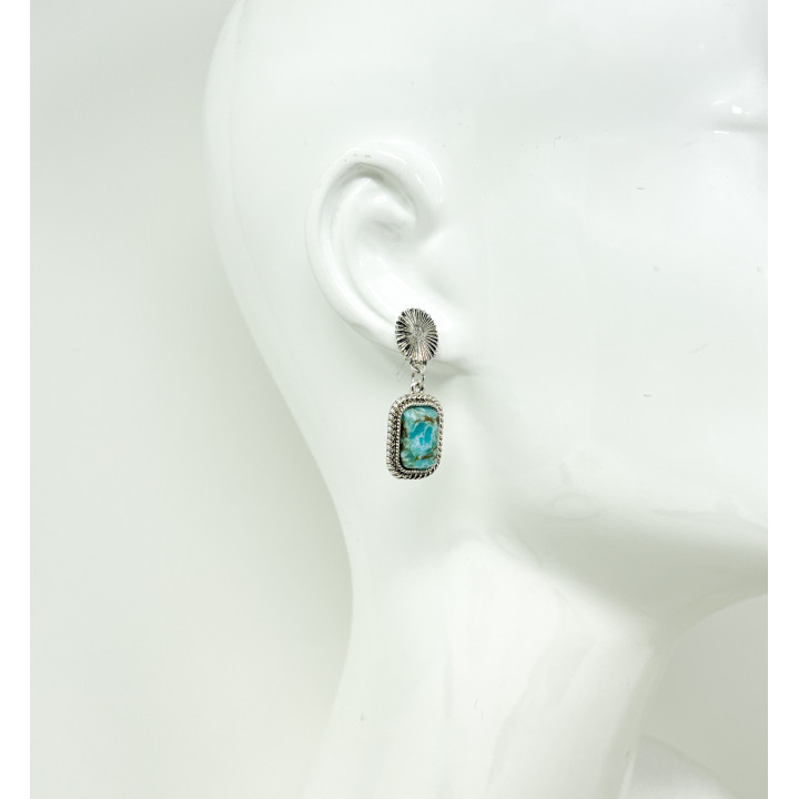 Turquoise Color Rectangle and Sunburst Drop Earrings