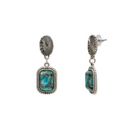 Turquoise Color Rectangle and Sunburst Drop Earrings