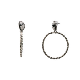 White Marbled Teardrop and Rope Circle Earrings