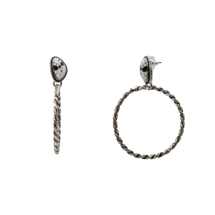 White Marbled Teardrop and Rope Circle Earrings