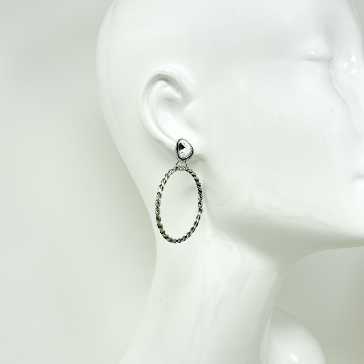 White Marbled Teardrop and Rope Circle Earrings